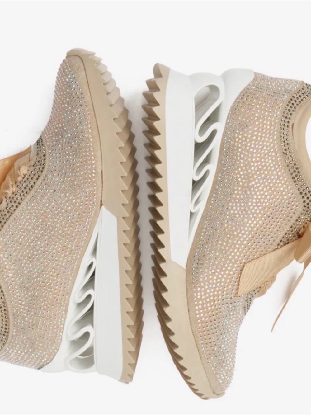 Seniorah Beige Crystal Embellished Athletic Sneakers